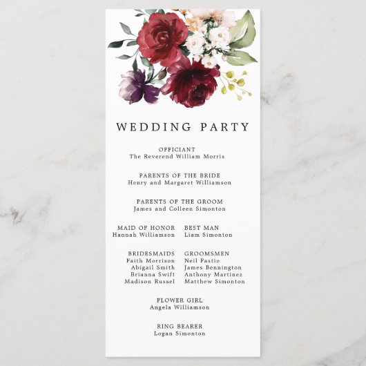 Rode Rose Bloemen DIY Bruiloft Programmakaart (Achterkant)