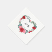 Rode Rose Bloemen Groen Hart Vormig Huwelijk Servet (Hoek)