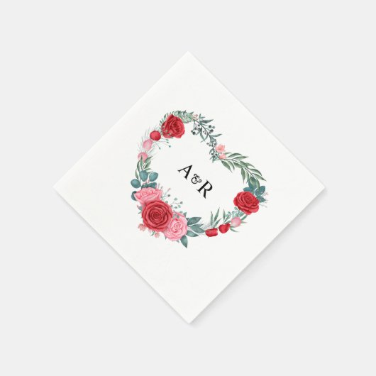 Rode Rose Bloemen Groen Hart Vormig Huwelijk Servet (Hoek)