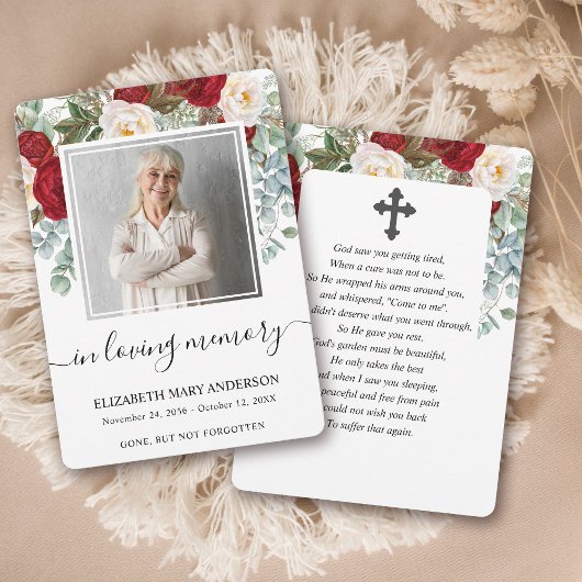 Rode Rose Bloemen Waterverf Begrafenis Gebed Kaart