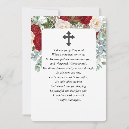 Rode Rose Bloemen Waterverf Begrafenis Gebed Kaart (Achterkant)