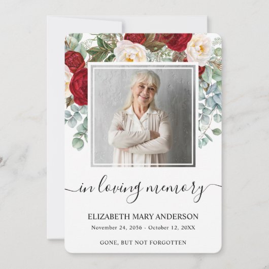 Rode Rose Bloemen Waterverf Begrafenis Gebed Kaart (Voorkant)