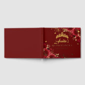 Rode Rose Bloemen Werveling Quinceanera Goud Gastenboek (Volledig)