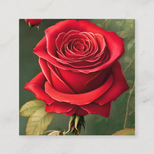 Rode Rose Botanische Schilderij Sticker Vierkante Visitekaartje