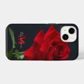Rode Rose Classic Monogram Naam iPhone Hoesje (Achterkant horizontaal)