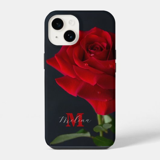 Rode Rose Classic Monogram Naam iPhone Hoesje (Achterkant)