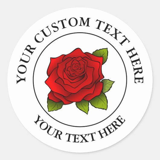 Rode Rose Custom Text Icon Logo 3" Classic Ronde Sticker (Voorkant)