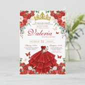 Rode Rose Elegante Vlinder Prinses Quinceañera Kaart (Staand voorkant)