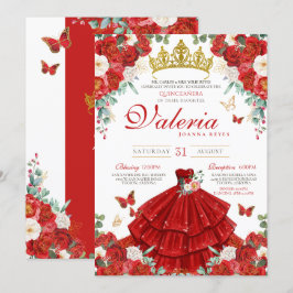 Rode Rose Elegante Vlinder Prinses Quinceañera Kaart
