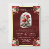 Rode Rose Glass Dome QR Code Maroon Moslim Bruilof Kaart (Voorkant)