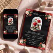 Rode Rose Glass Dome QR Code Zwart Moslim Bruiloft Kaart