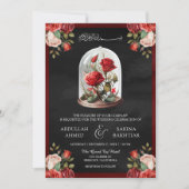 Rode Rose Glass Dome QR Code Zwart Moslim Bruiloft Kaart (Voorkant)