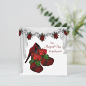 Rode Rose Hoge Hak Schoenen Quinceanera Kaart (Staand voorkant)