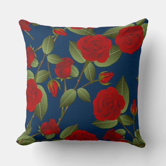 Rode Rose/Navy Omkeerbaar Kussen (Voorkant)