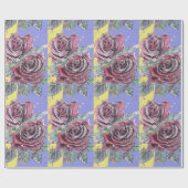 Rode Rose Paarse lentebloemen Waterverf Cadeaupapier (Vlak)