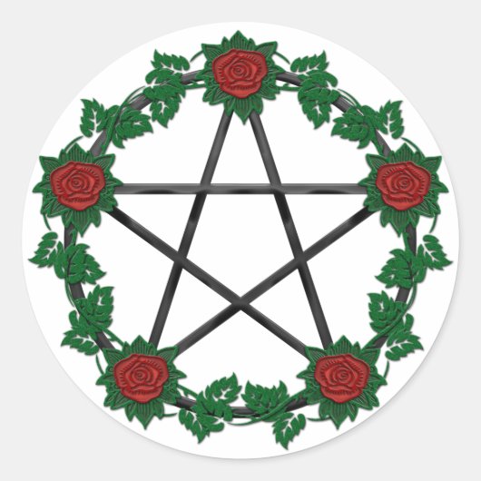 Rode Rose Pagan Zwart Pentagram Pentacle Sticker (Voorkant)