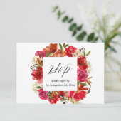 Rode Rose & Roze Bloemen met Maaltijd RSVP (Staand voorkant)