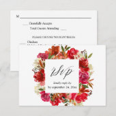 Rode Rose & Roze Bloemen met Maaltijd RSVP (Voorkant / Achterkant)