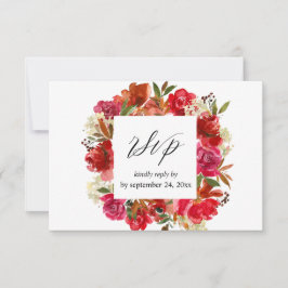 Rode Rose & Roze Bloemen met Maaltijd RSVP Kaartje