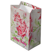 Rode Rose Rozen Aquarel Bloem Bloem Roze Medium Cadeauzakje (Voorkant Gekanteld)
