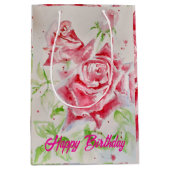 Rode Rose Rozen Aquarel Bloem Bloem Roze Medium Cadeauzakje (Voorkant)