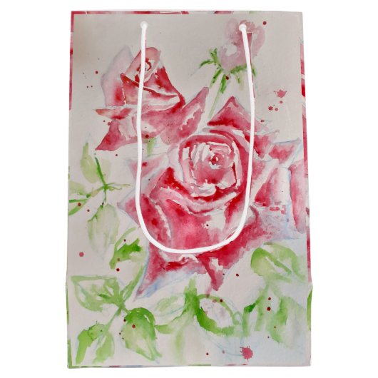 Rode Rose Rozen Aquarel Bloem Bloem Roze Medium Cadeauzakje (Achterkant)