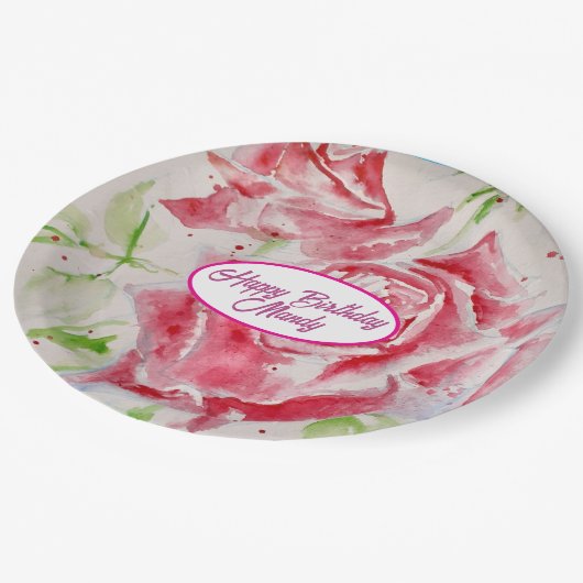 Rode Rose Rozen Bloempatroon Papier Party Bord (Gekanteld)