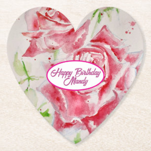 Rode Rose Rozen Bloempatroon Papier Party Bord Kartonnen Onderzetters