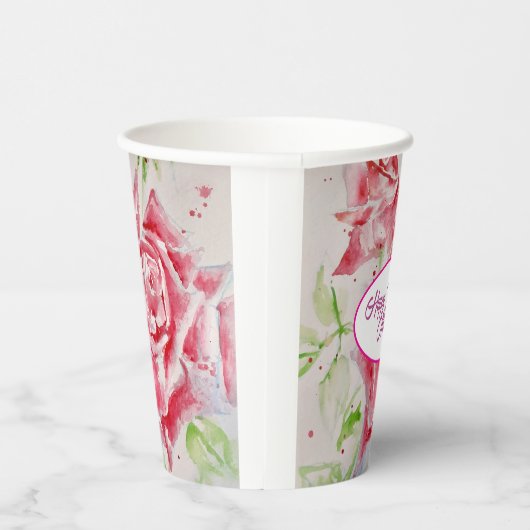 Rode Rose Rozen Bloempatroon Papier Party Bord Papieren Bekers (Rechts)