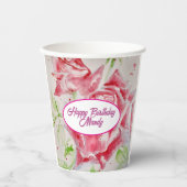 Rode Rose Rozen Bloempatroon Papier Party Bord Papieren Bekers (Voorkant)