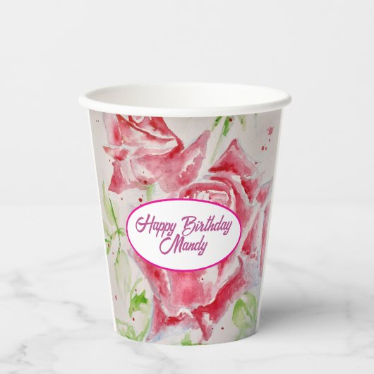 Rode Rose Rozen Bloempatroon Papier Party Bord Papieren Bekers (Voorkant)