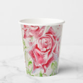 Rode Rose Rozen Bloempatroon Waterverf bruiloft Papieren Bekers (Achterkant)