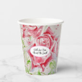Rode Rose Rozen Bloempatroon Waterverf bruiloft Papieren Bekers (Voorkant)