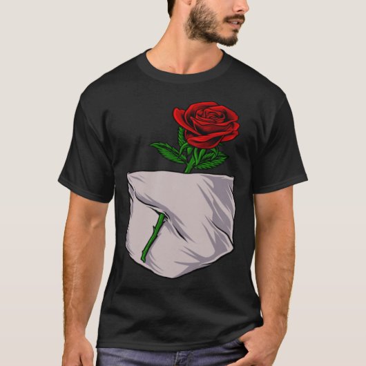 Rode Rose Stijlvolle Leuke Pocket Voor Mannen en V T-shirt (Voorkant)