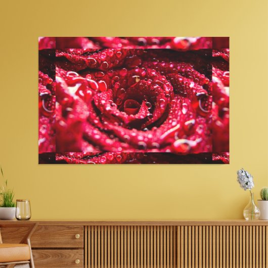 Rode Rose Top met Water Drops Premium Wrapped Canvas Afdruk (Insitu (Woonkamer))