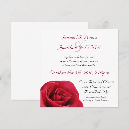 Rode Rose trouwuitnodiging Kaart (Voorkant / Achterkant)