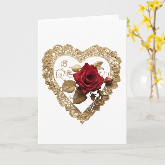  Rode Rose Valentijnsdag Hart Kaart (Gele Bloem)