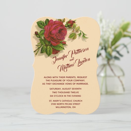 Rode Rose Wedding Uitnodiging (Staand voorkant)
