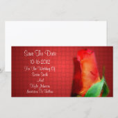 Rode Rosebud Bloem Huwelijk Save The Date (Voorkant / Achterkant)