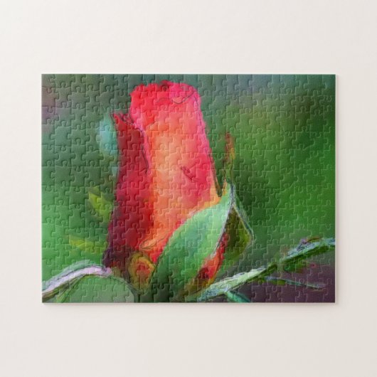 Rode Rosebud Flower Waterverf foto schilderen Legpuzzel (Horizontaal)