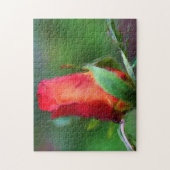 Rode Rosebud Flower Waterverf foto schilderen Legpuzzel (Verticaal)