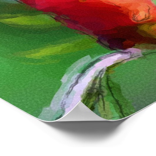 Rode Rosebud Flower Waterverf foto schilderen Poster (Hoek)