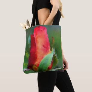 Rode Rosebud Flower Waterverf foto schilderen Tote Bag