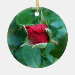 rode rosebud keramisch ornament