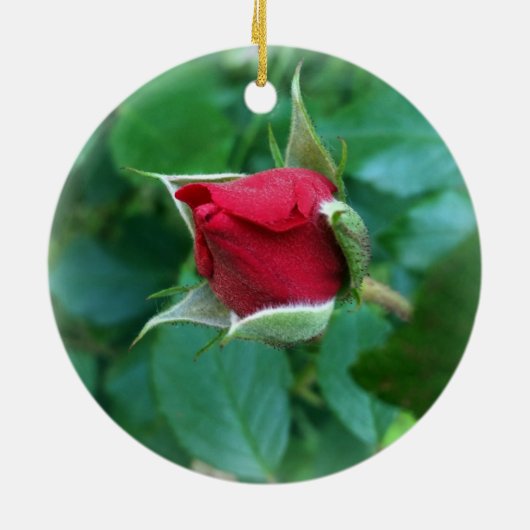 rode rosebud keramisch ornament (Achterkant)