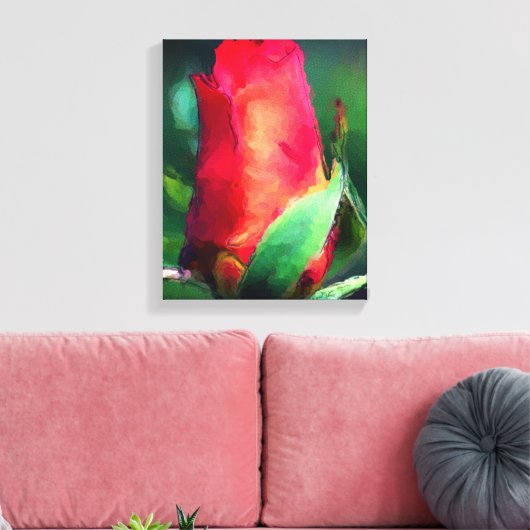 Rode Rosebud Waterverf schilderij Canvas Afdruk (Insitu (Woonkamer))