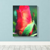 Rode Rosebud Waterverf schilderij Canvas Afdruk (Insitu (Houten vloer))