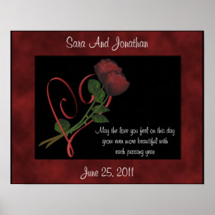 Rode rosebuds Rood Heart Wedding Gift Poster
