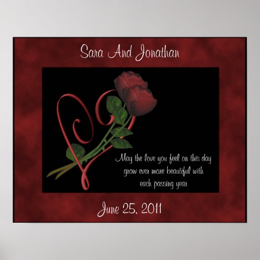 Rode rosebuds Rood Heart Wedding Gift Poster (Voorkant)