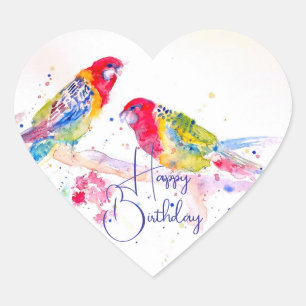 Rode Rosella Papegaai Aquarel Schilderij Kunst Hart Sticker